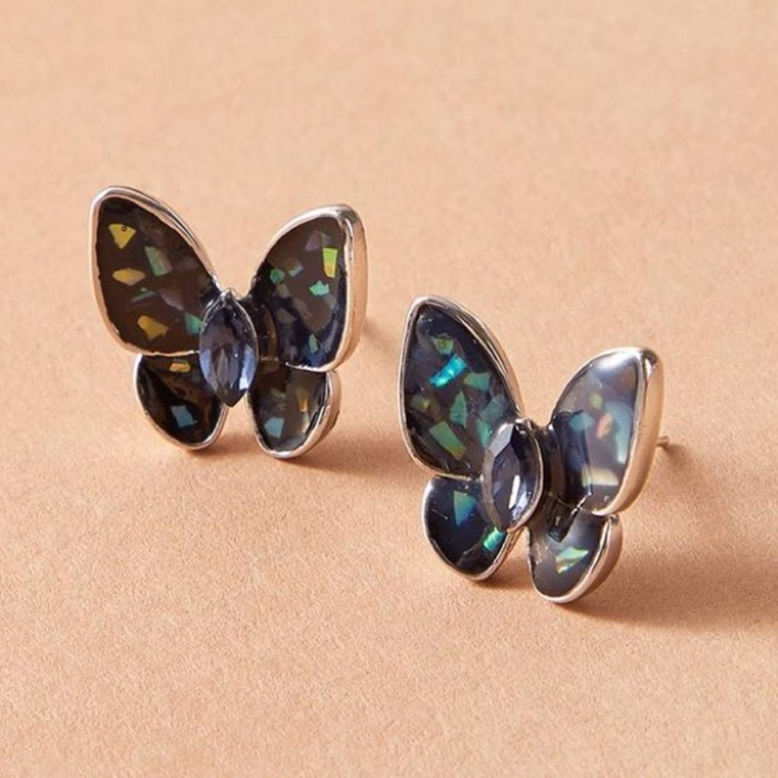 Shimmer Dainty Dark Butterfly Stud Earrings